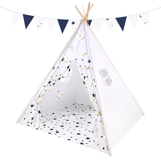 SOKA White Teepee Tent for Kids Foldable Cotton Canvas Indoor Outdoor Playhouse
