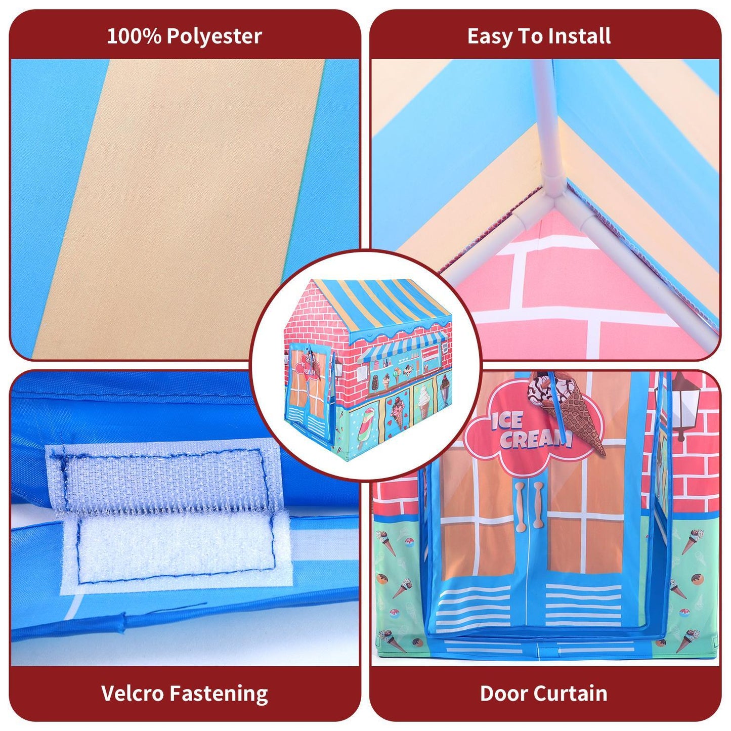SOKA Ice Cream Parlour Playhouse for Kids Indoor Outdoor Foldable Play Tent