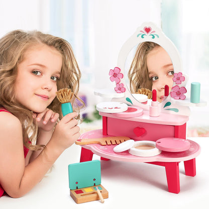 SOKA Wooden Dressing Table Top Vanity Mirror Pretend Play Make Up Kit 3+