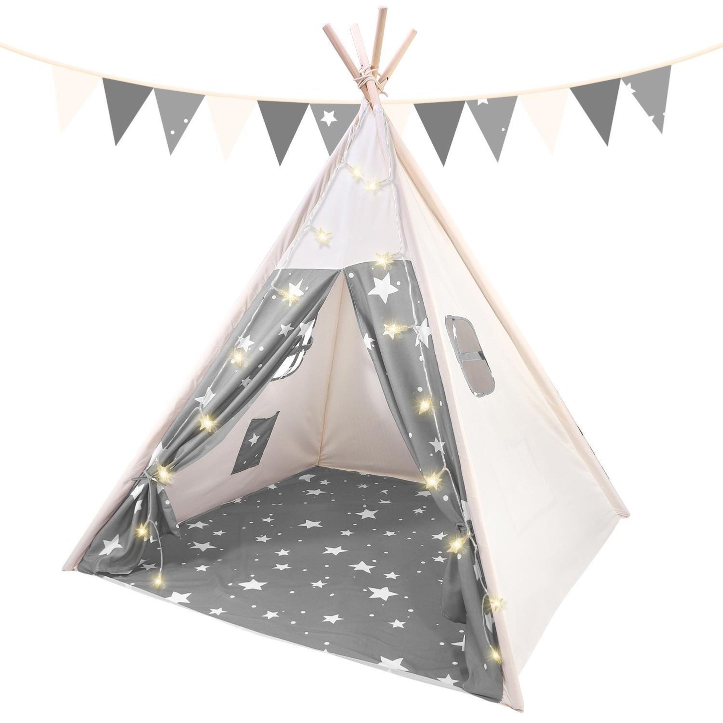 SOKA Grey Teepee Tent for Kids Foldable Cotton Canvas Indoor Outdoor Playhouse