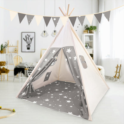 SOKA Grey Teepee Tent for Kids Foldable Cotton Canvas Indoor Outdoor Playhouse