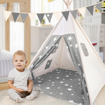 SOKA Grey Teepee Tent for Kids Foldable Cotton Canvas Indoor Outdoor Playhouse