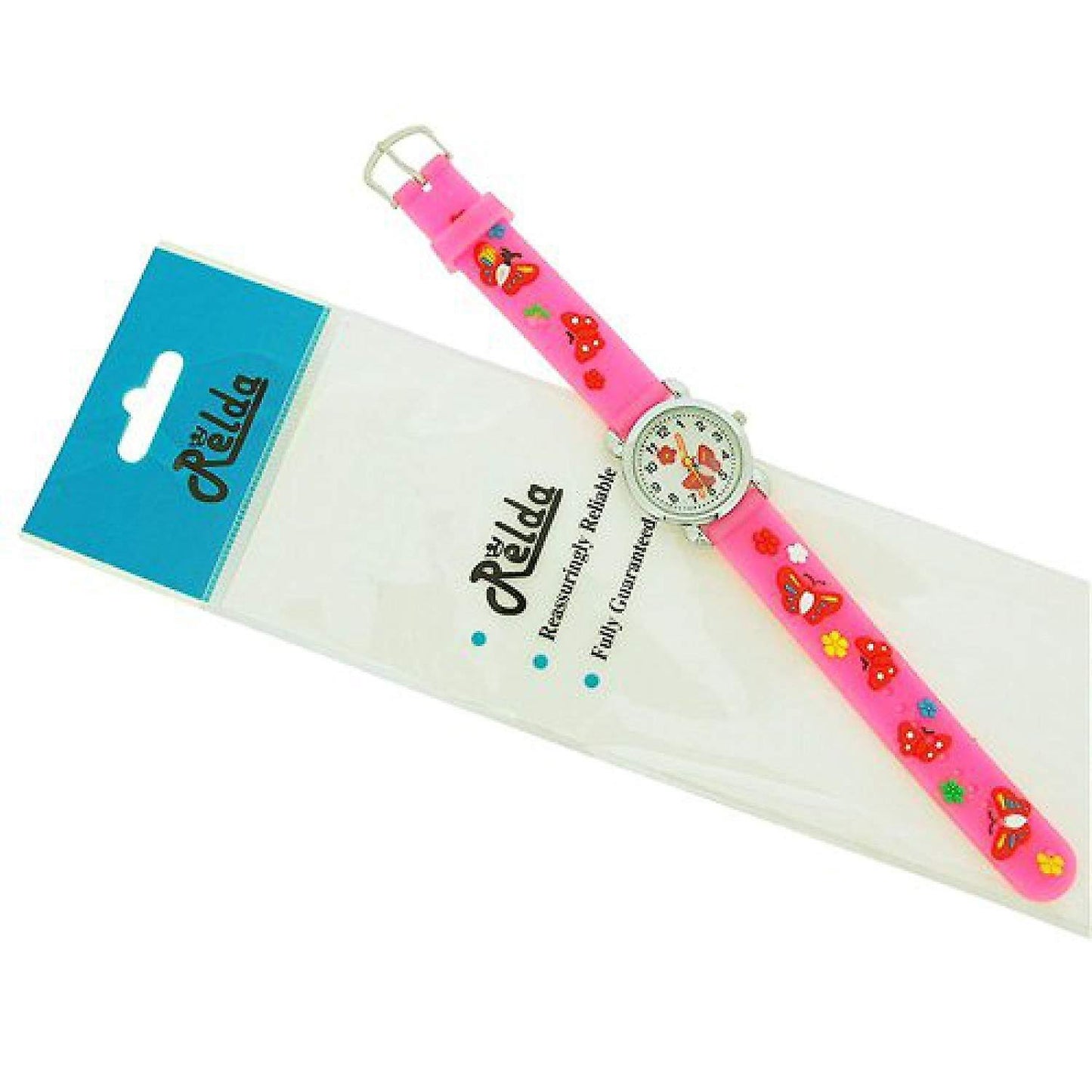 Relda Children's Analogue 3D Red Butterfly Neon Pink Silicone Strap Girl's Watch REL43