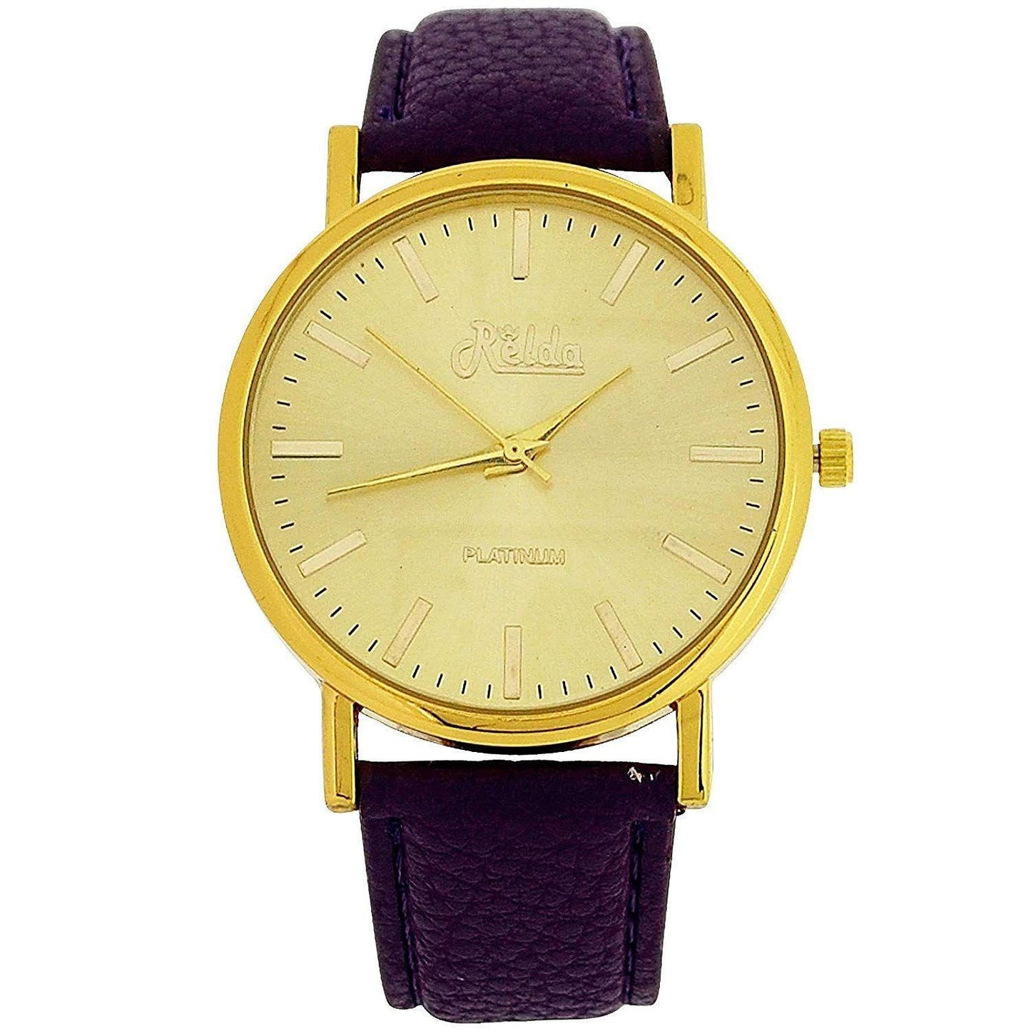 Relda Women Analogue Jumbo Gold tone Dial & PU Purple Strap With Buckle REL62