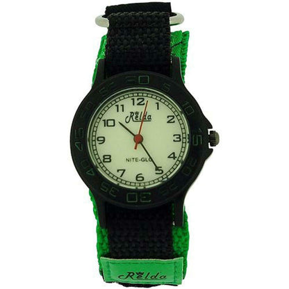 Relda Children's Analogue Nite-Glo Quartz Luminous Dial Green & Black Velcro Strap Boys Watch REL55