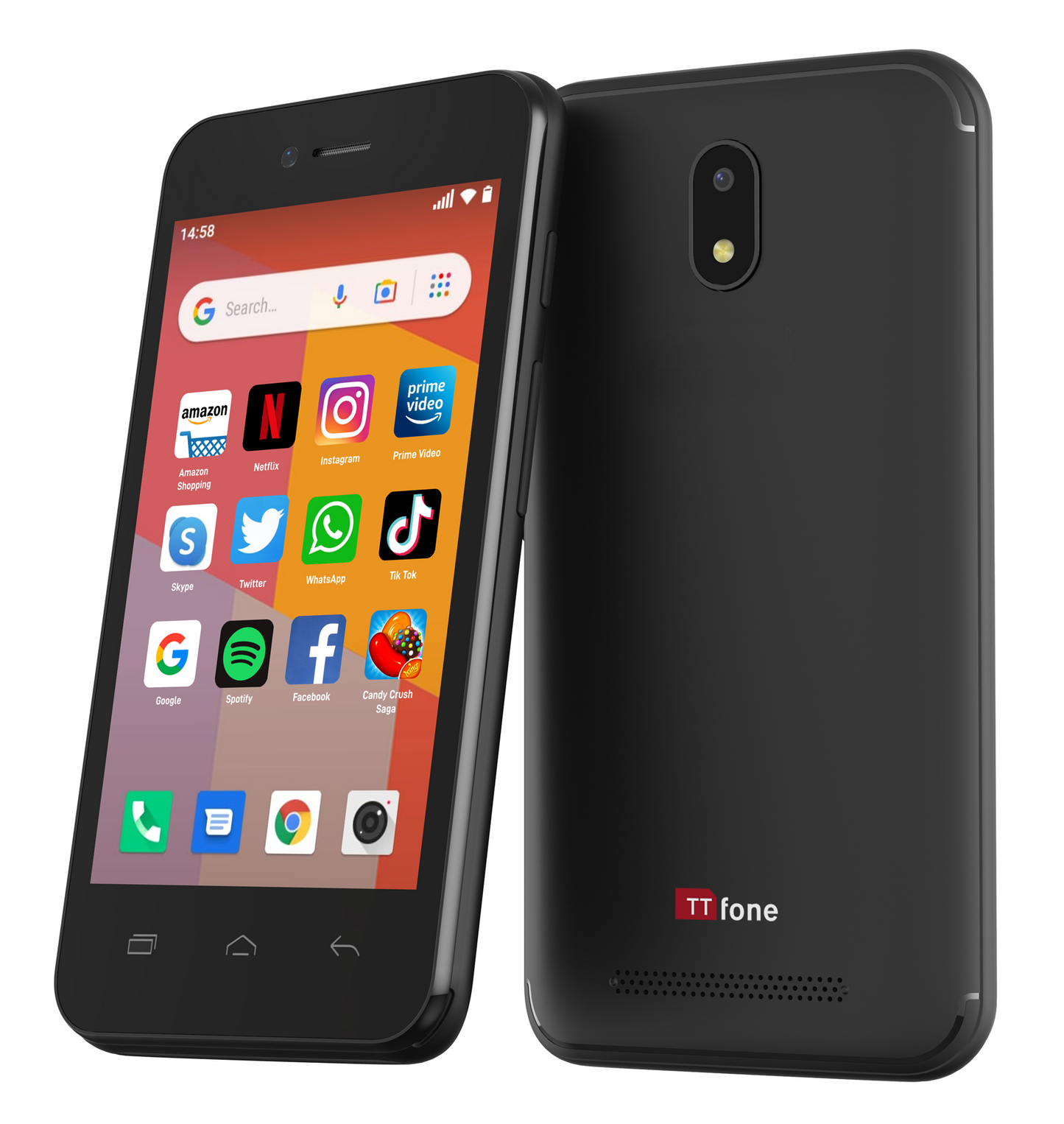 TT20 BLACK Smart 3G Mobile Phone & Android GO - 8GB - Dual Sim - 4Inch Touch Screen - & Vodafone Sim Card