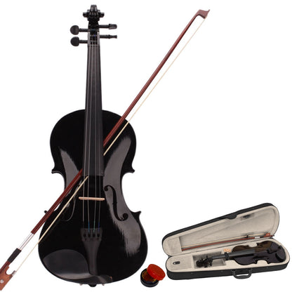 New 4/4 Acoustic Violin Case Bow Rosin Black
