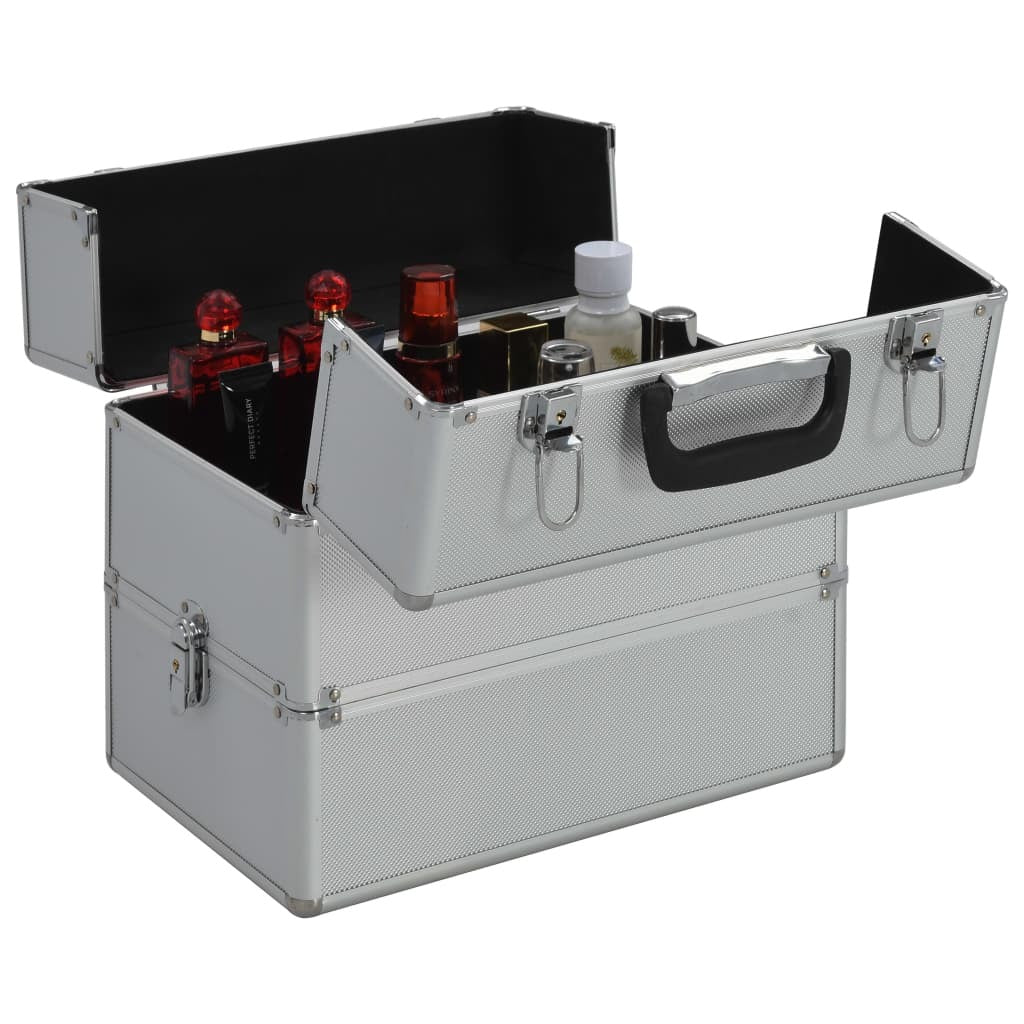 Make-up Case 37x24x40 cm Silver, Black & Pink Aluminium