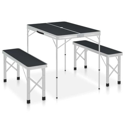 Folding Camping Table with 2 Benches Aluminium