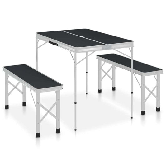 Folding Camping Table with 2 Benches Aluminium