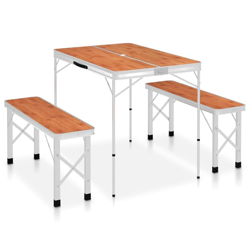Folding Camping Table with 2 Benches Aluminium