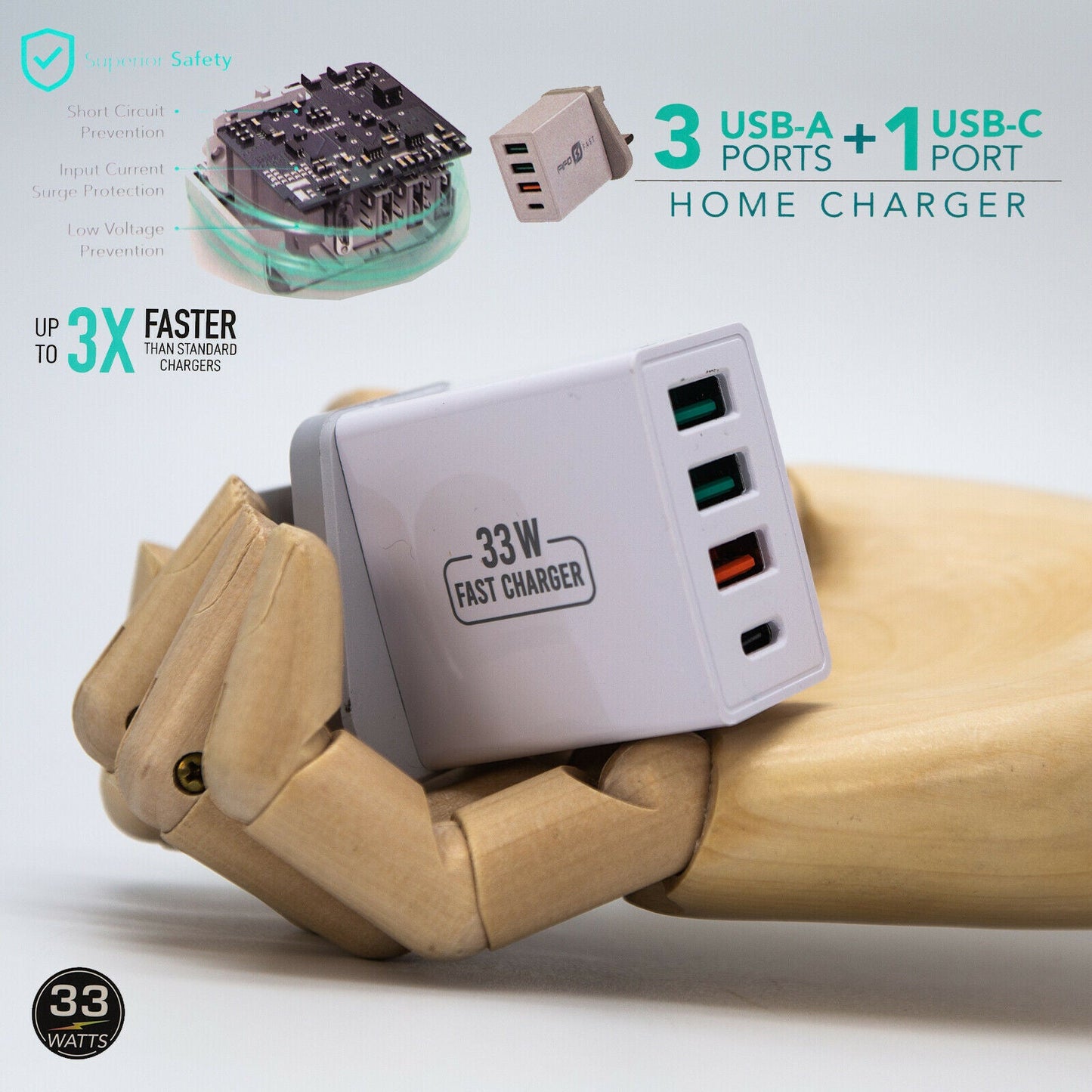 4 Multi-Port Fast PD Quick Charge QC 3.0 USB Type C Hub Wall Charger Adapter 33W