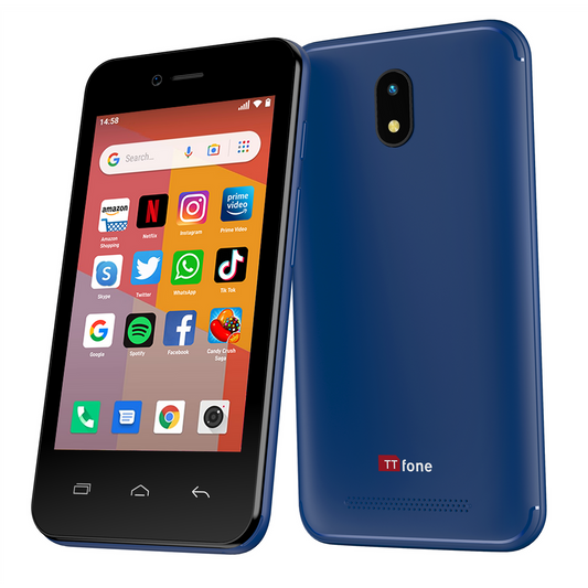 TTfone TT20 BLUE Smart 3G Mobile Phone with Android GO - 8GB - Dual Sim - 4Inch Touch Screen with Vodafone Sim Card