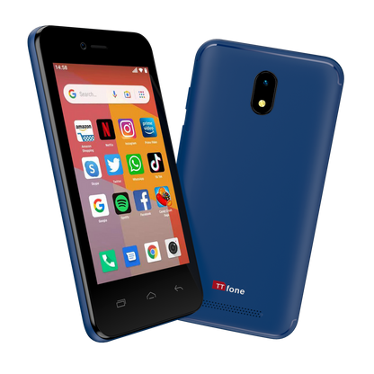 TTfone TT20 BLUE Smart 3G Mobile Phone with Android GO - 8GB - Dual Sim - 4Inch Touch Screen with Vodafone Sim Card