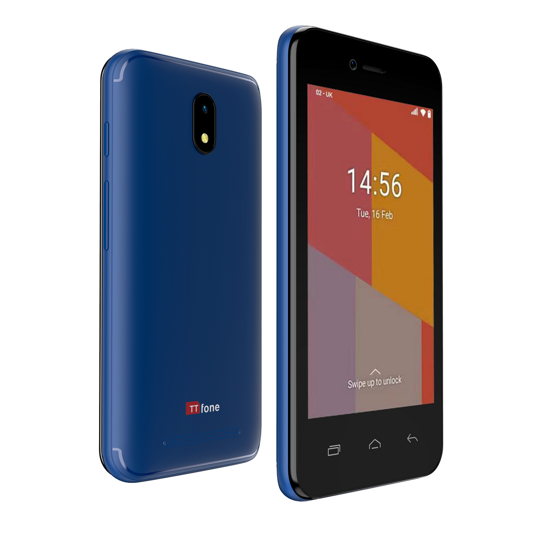 TTfone TT20 BLUE Smart 3G Mobile Phone with Android GO - 8GB - Dual Sim - 4Inch Touch Screen with Vodafone Sim Card