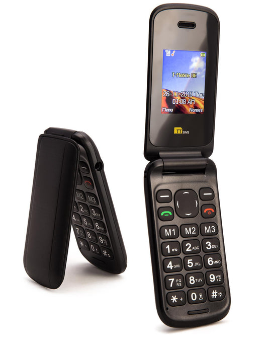 TTfone TT140 BLACK Camera Bluetooth Cheapest Folding Easy Mobile Phone with Vodafone PAYG Sim Card