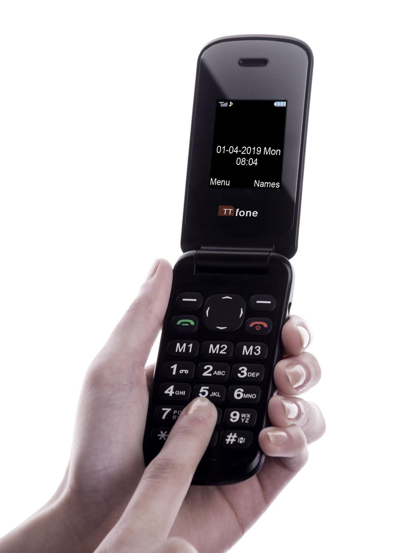 TTfone TT140 BLACK Camera Bluetooth Cheapest Folding Easy Mobile Phone with Vodafone PAYG Sim Card