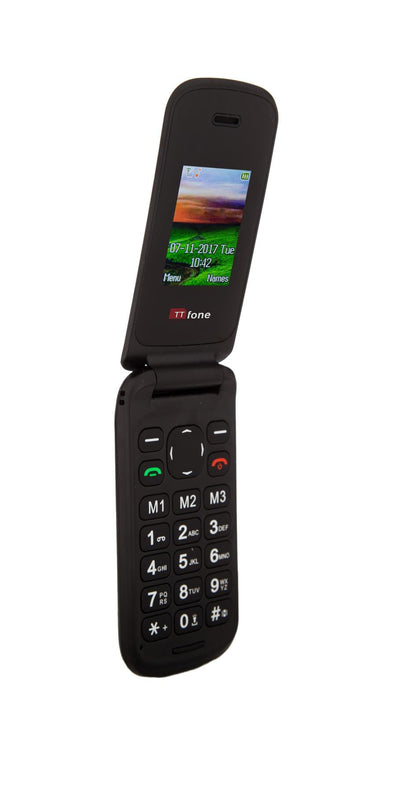 TTfone TT140 BLACK Camera Bluetooth Cheapest Folding Easy Mobile Phone with Vodafone PAYG Sim Card