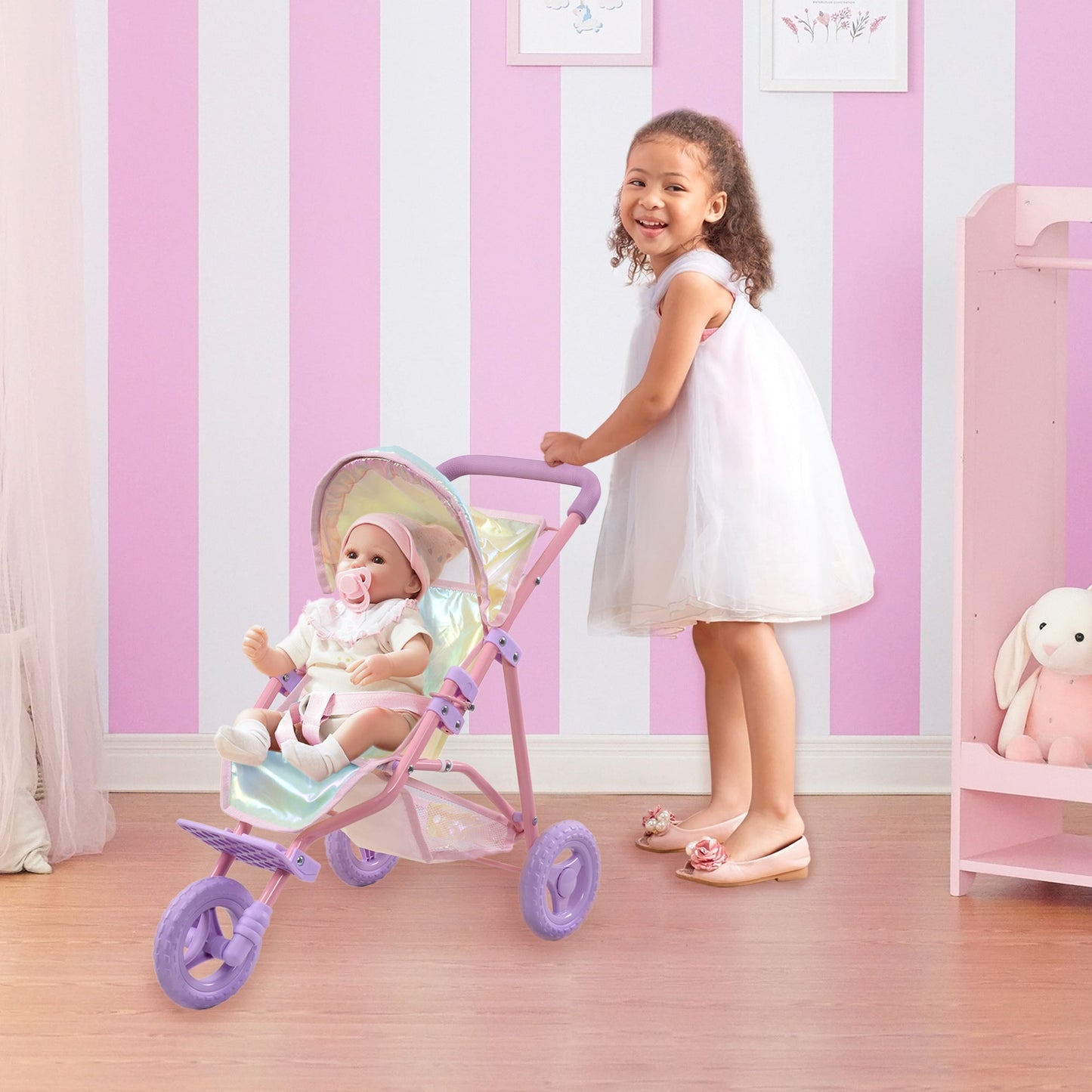 Olivia's Little World Dreamland Baby Doll Pram Pushchair Stroller with Storage