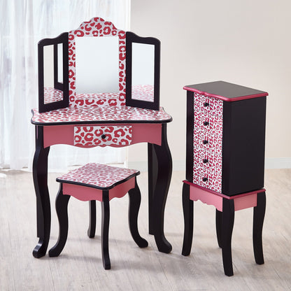 Fantasy Fields Kids Vanity Set Wooden Table With Mirror & Stool Pink TD-11670A