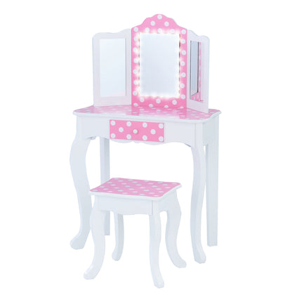 Fantasy Fields Dressing Table Vanity Set Mirror W/ LED Lights & Stool TD-11670FL