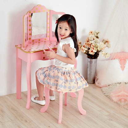 Fantasy Fields Dressing Tables Vanity Table w/ Mirror Stool Polka Dot TD-11670L