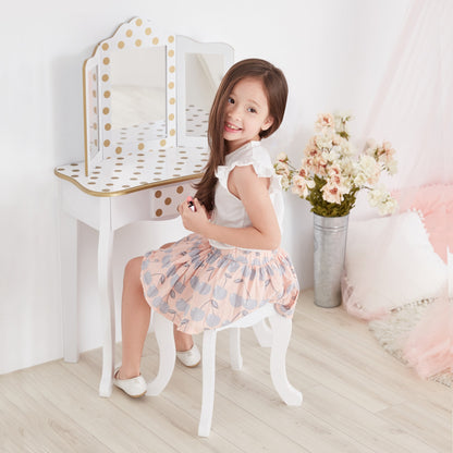 Fantasy Fields Dressing Table Vanity Set w/ Mirror & Stool Polka Dots TD-11670M