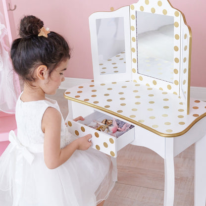 Fantasy Fields Wooden Play Vanity Set With Mirror & Lights White/Gold TD-11670ML