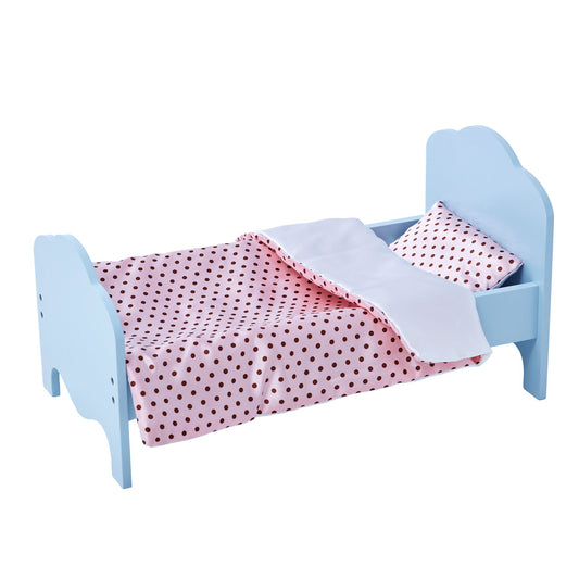 Olivia's Little World Doll Single Bed Blue & Bedding Set Polka Dots TD-11929-1K