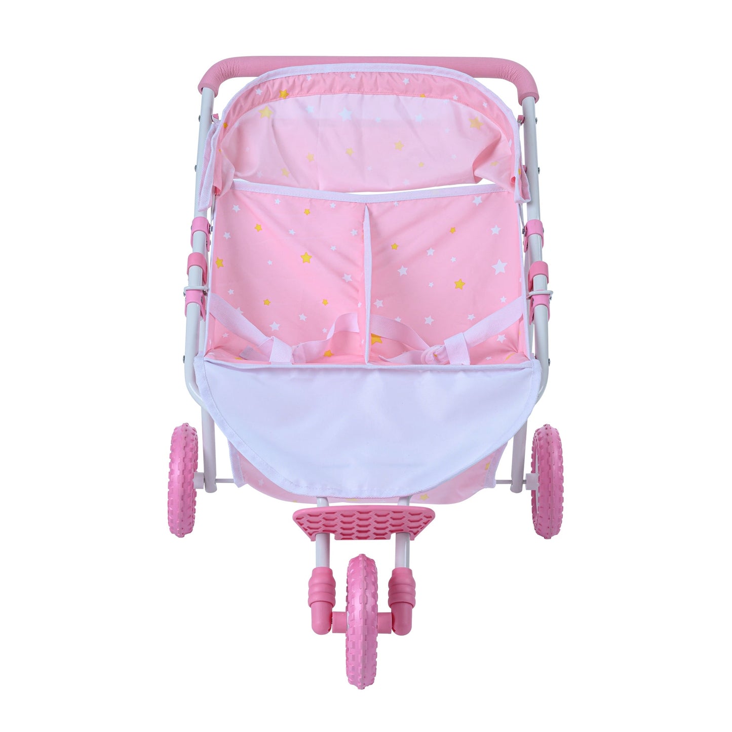 Olivia's Little World Double Twin Baby Doll Pram Stroller Pink Stars OL-00012