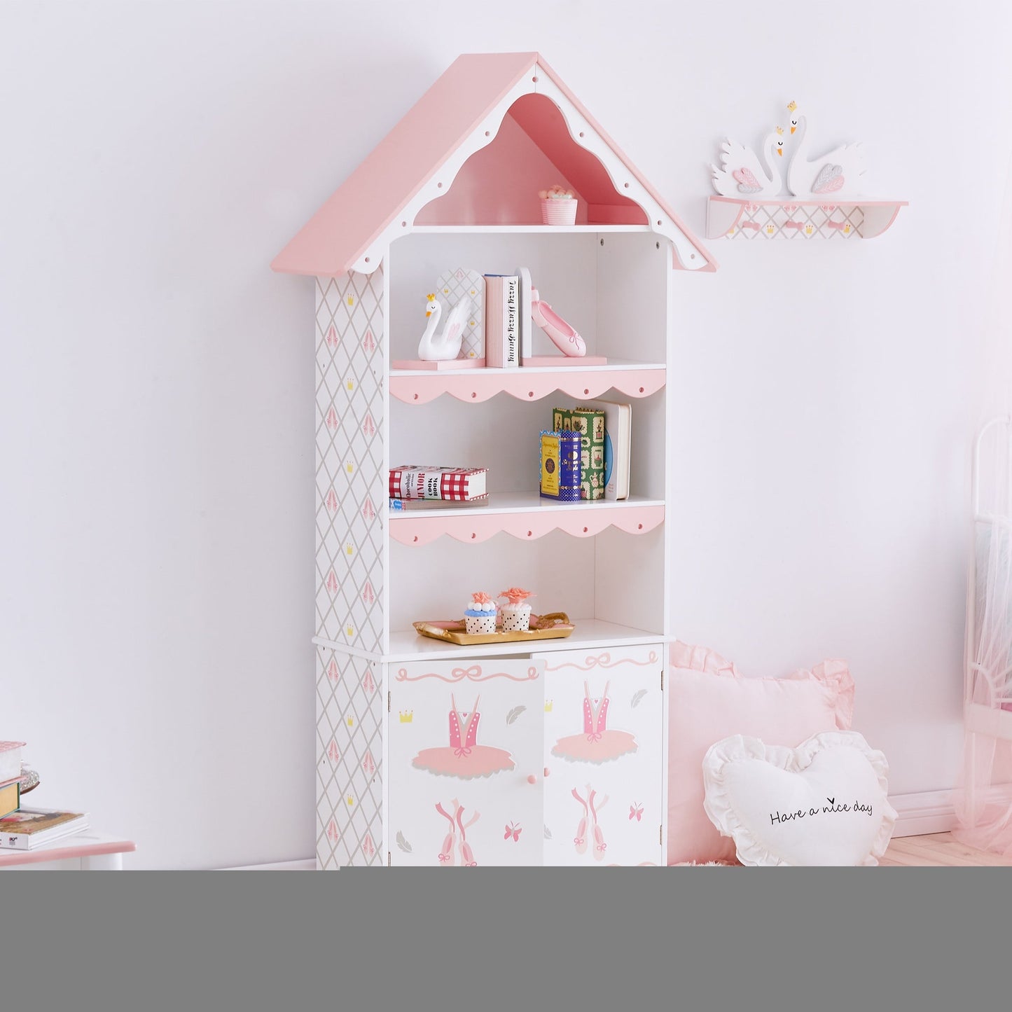 Kids Swan Lake Bookcase by Fantasy Fields Wooden Book Shelf Rack Tidy TD-12717A