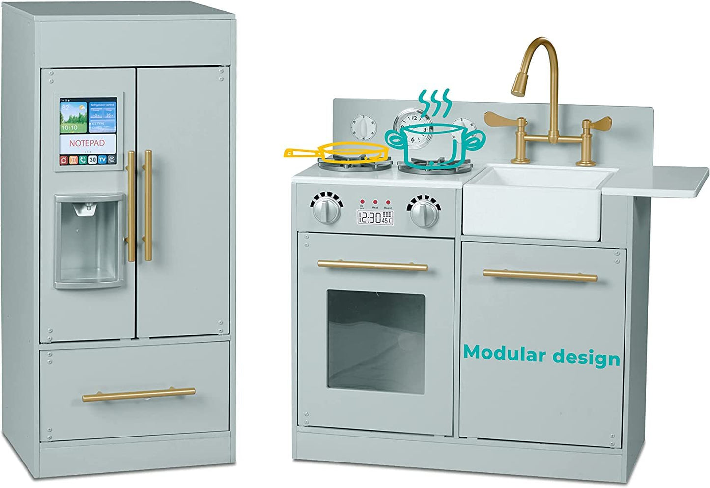 Mayfair Kids Wooden Play Kitchen & 11 Accessories Grey TD-13302C
