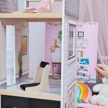 Olivia's Little World Large Dreamland Wooden Dolls House 3-Floors & 18 Pcs