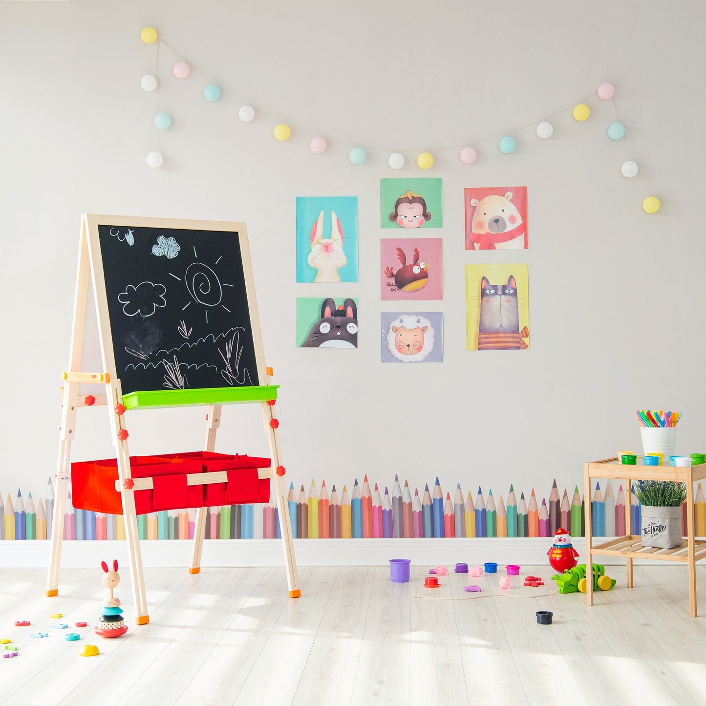 Kids Easel Chalkboard Blackboard Whiteboard Adjust Height TK-FB028R