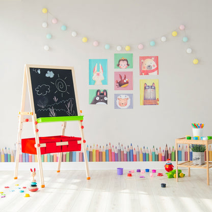 Kids Easel Chalkboard Blackboard Whiteboard Adjust Height TK-FB028R