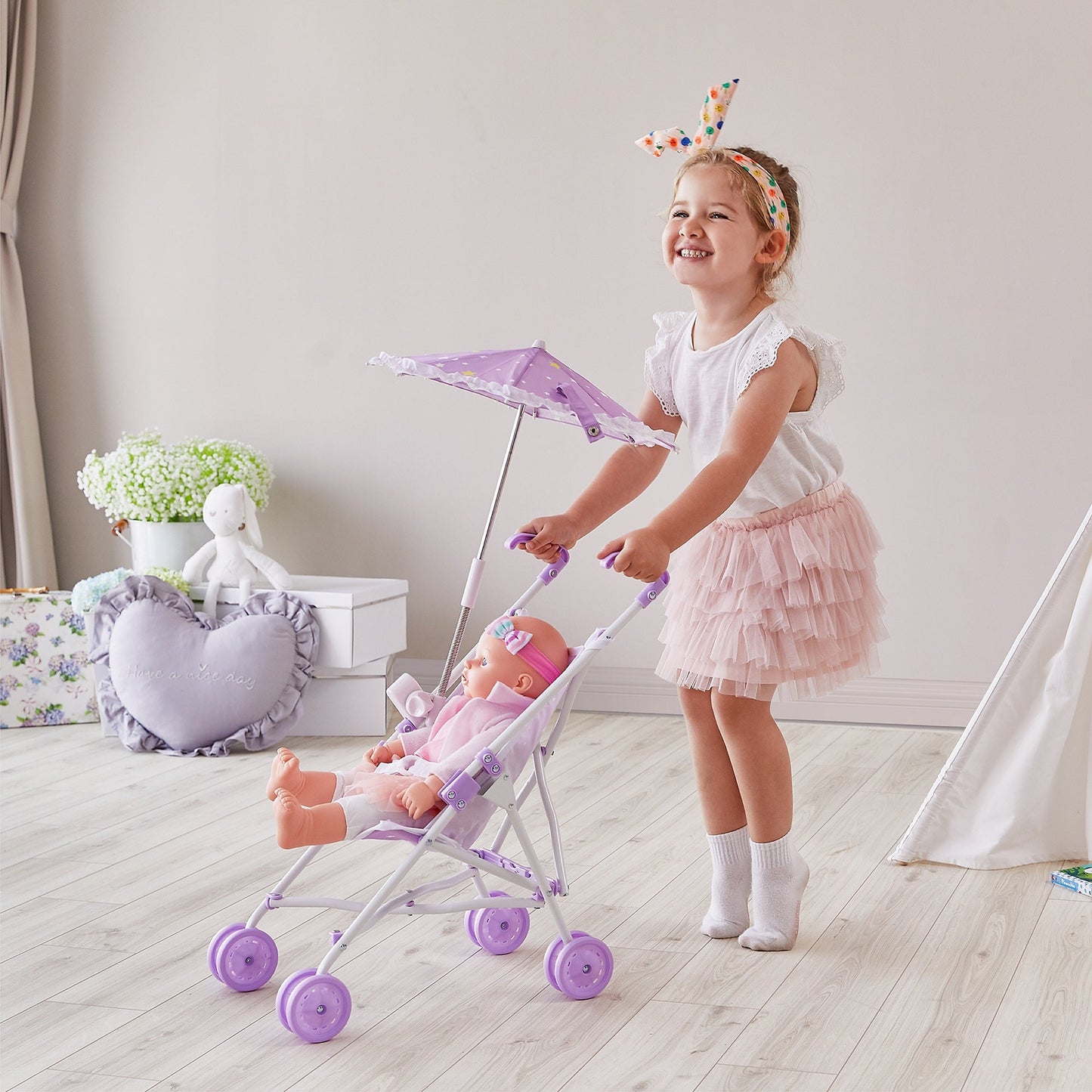 Olivia's Little World Baby Doll Stroller Pushchair & Parasol Purple OL-00005