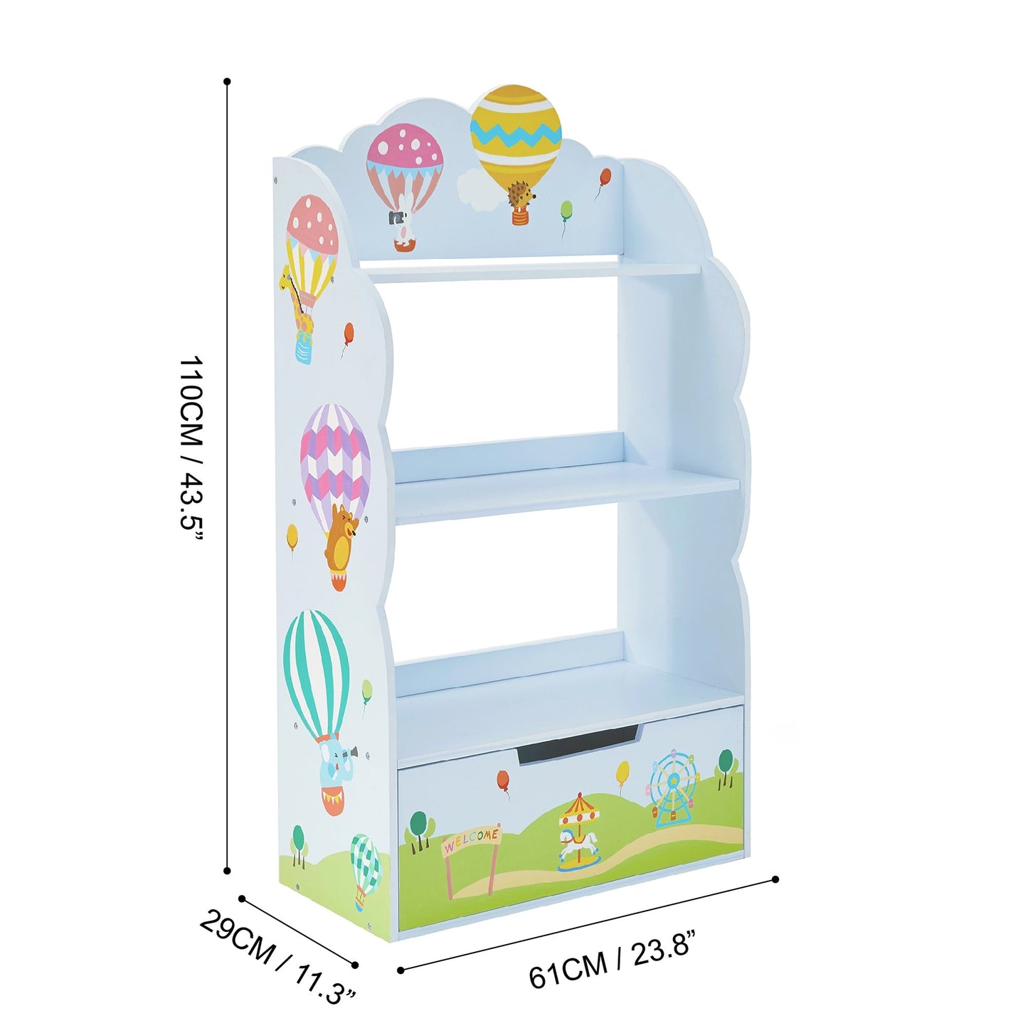 Fantasy Fields Kids Wooden Bookshelf Wall Dcor Hot Air Balloons TD-13124A
