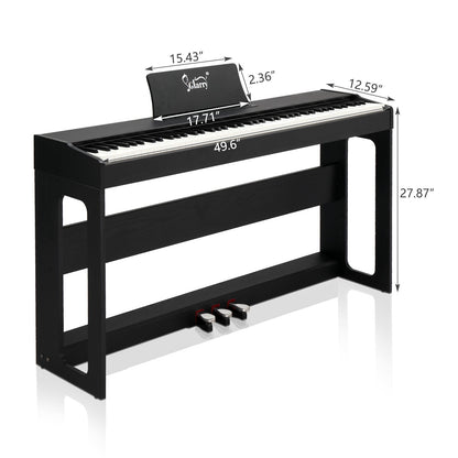 Glarry GDP-104 88 Keys Full Weighted Keyboards Digital Piano with Furniture Stand, Power Adapter, Triple Pedals, Headphone, for All Experience Levels Black
