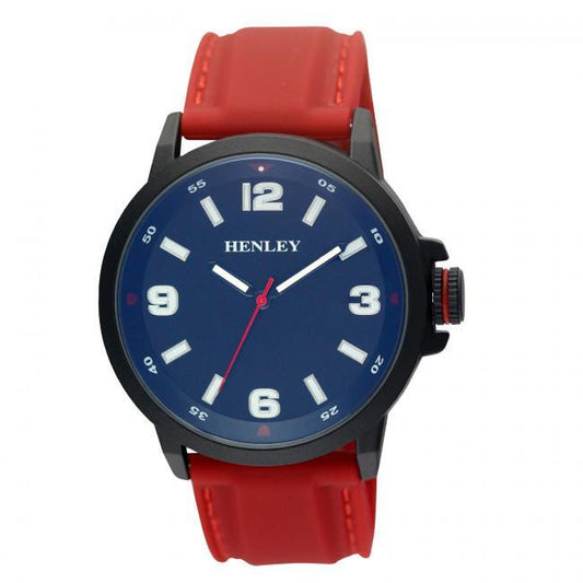 Henley Men's Blue Laser Lens Dial Red Silicone Sports Rubber Strap Watch H02202.10