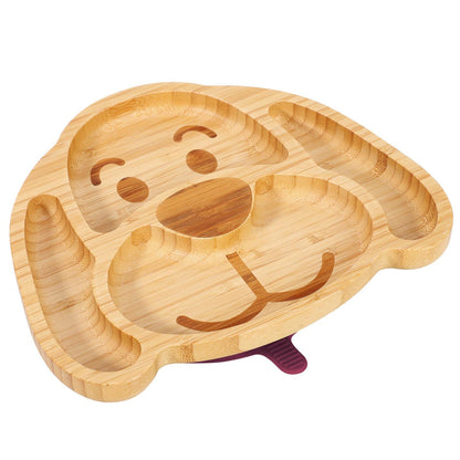 Bamboo Dog Plate Bowl & Spoon Set Suction Bowl Stay-Put Design - RED