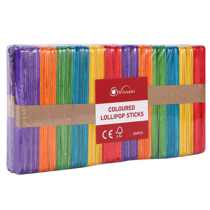 300pcs Coloured Wooden Lolly Sticks For Desserts Kids DIY Art & Crafts