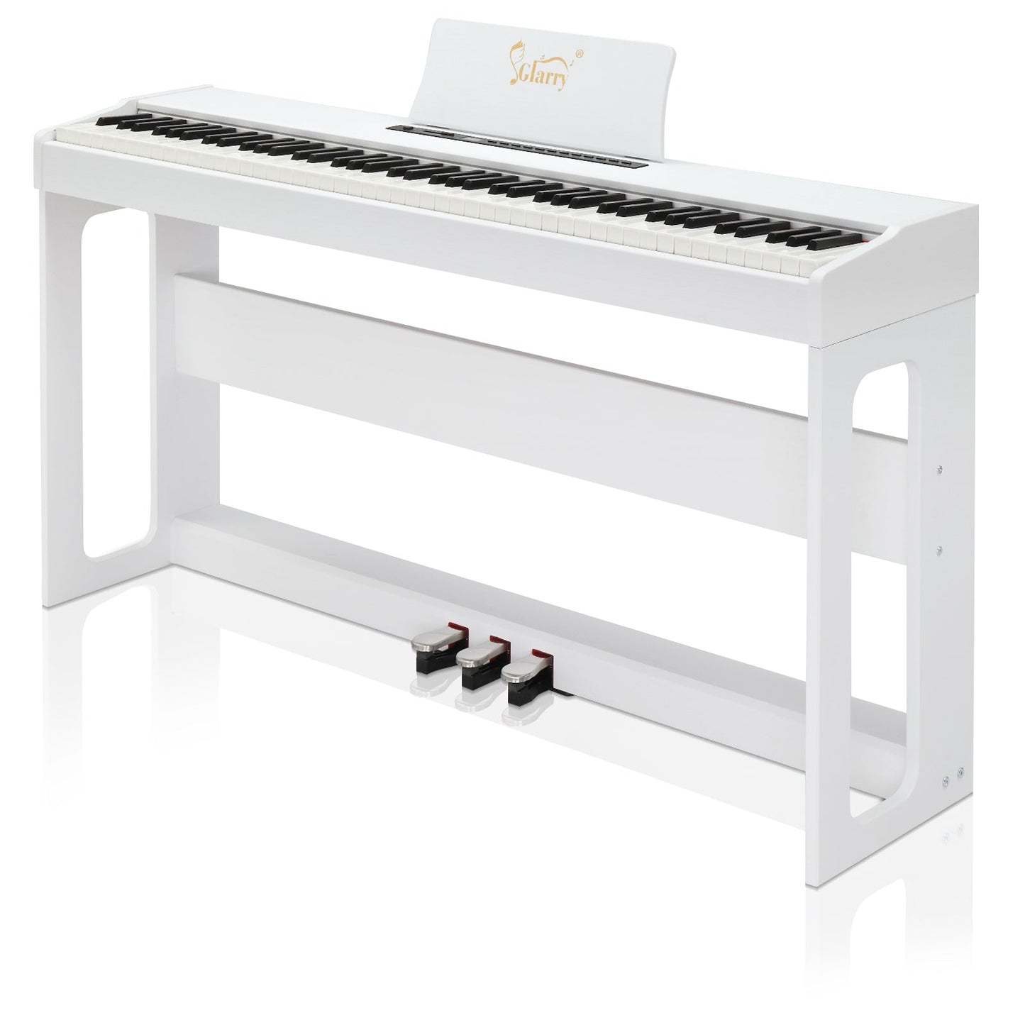 Glarry GDP-104 88 Keys Full Weighted Keyboards Digital Piano with Furniture Stand, Power Adapter, Triple Pedals, Headphone, for All Experience Levels White