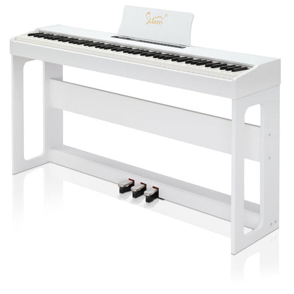 Glarry GDP-104 88 Keys Full Weighted Keyboards Digital Piano with Furniture Stand, Power Adapter, Triple Pedals, Headphone, for All Experience Levels White