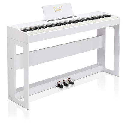 Glarry GDP-104 88 Keys Full Weighted Keyboards Digital Piano with Furniture Stand, Power Adapter, Triple Pedals, Headphone, for All Experience Levels White
