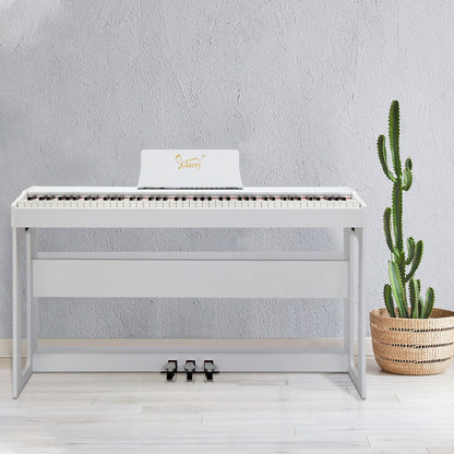 Glarry GDP-104 88 Keys Full Weighted Keyboards Digital Piano with Furniture Stand, Power Adapter, Triple Pedals, Headphone, for All Experience Levels White