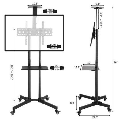 TSY 1600 32-70" TV Mobile Cart Weight Bearing 60kg Maximum VESA 400*600 Up and Down Adjustable 15? with Pulley Tray Camera Bracket