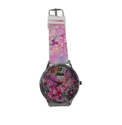 Relda Ladies Analogue Pink Flower Silicone Strap Watch REL102