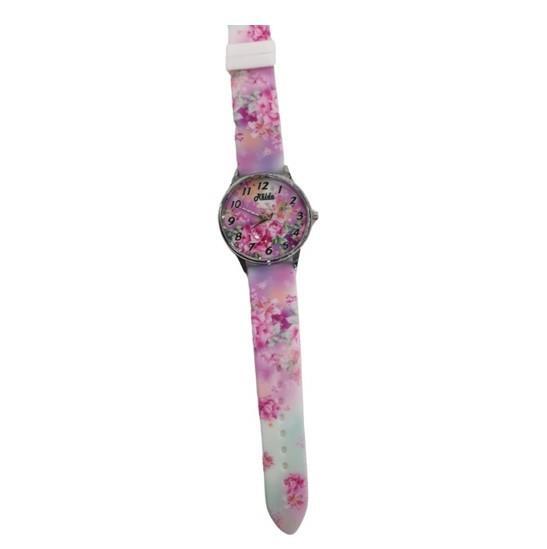 Relda Ladies Analogue Pink Flower Silicone Strap Watch REL102