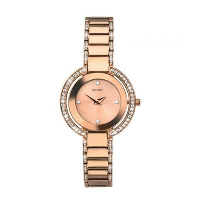 Seksy Ladies Rose Gold Plated Ladies Crystal Bracelet Watch 2575