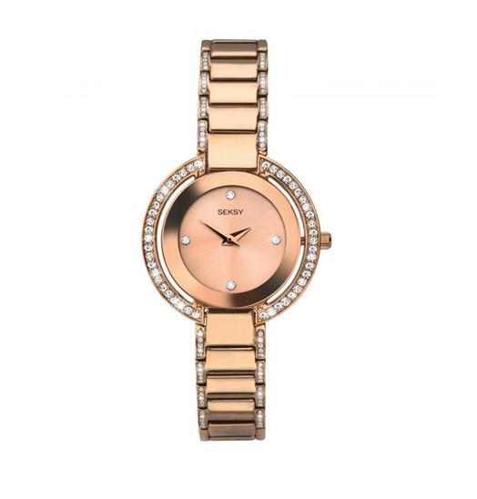 Seksy Ladies Rose Gold Plated Ladies Crystal Bracelet Watch 2575